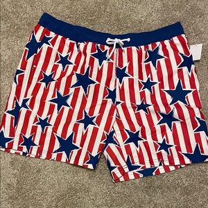MAD Engine Red, White and Blue USA Stars and Stripes Swim Shorts Size Large NWT